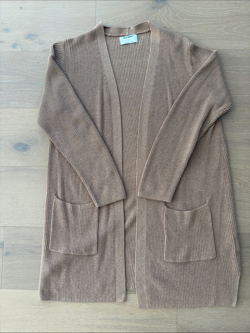 Old Navy Women's Long Line Brown Ribbed Open-Front Cardigan